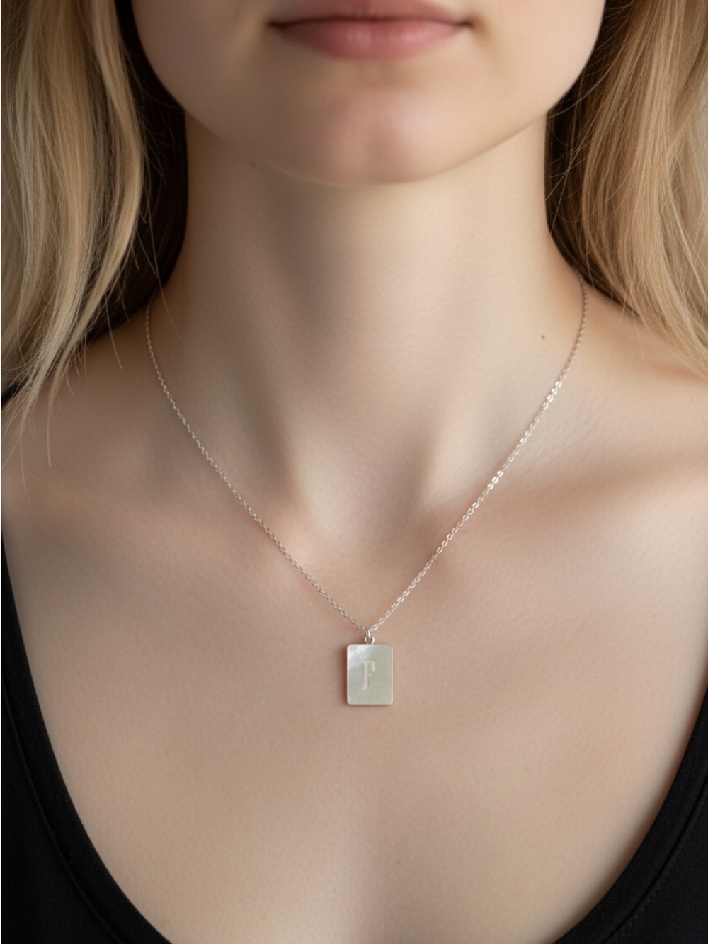 10/1 Sterling Silver Rectangular Initial Pendant Necklace - Silver